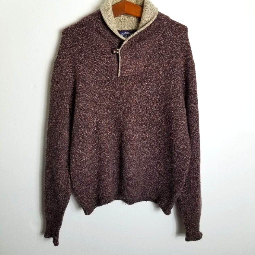 Vintage Boat House Row Shawl Collar Single Button Wool Blend Pull-On Swe…